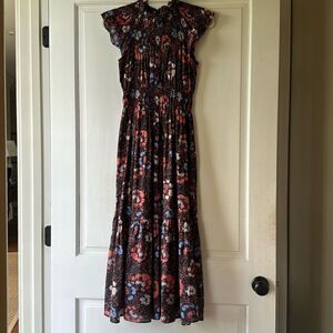 New Without Tag Floral Printed Cotton Dress With Smocking Detail By Cleobella
